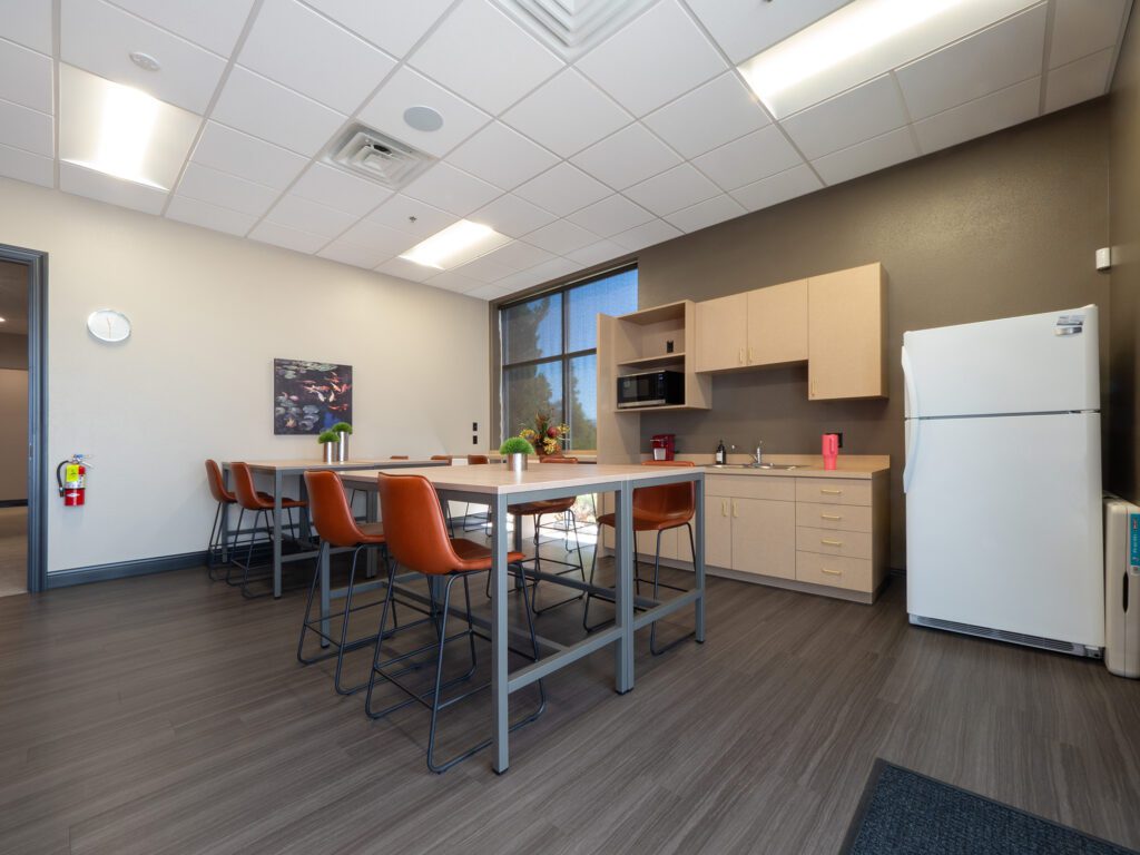 Dental office break room being remodeled as part of a tenant improvement construction project in Sparks, NV.
